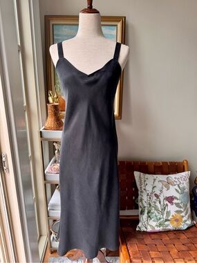 J. Crew Gwyneth Slip Dress Black Cupro Midi 6 Charmeuse 90’ V neck